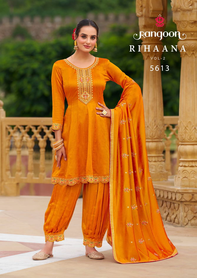 Rihaana Vol 2 By Rangoon Silk Fancy Work Designer Kurti With Bottom Dupatta Wholesale Shop In Surat